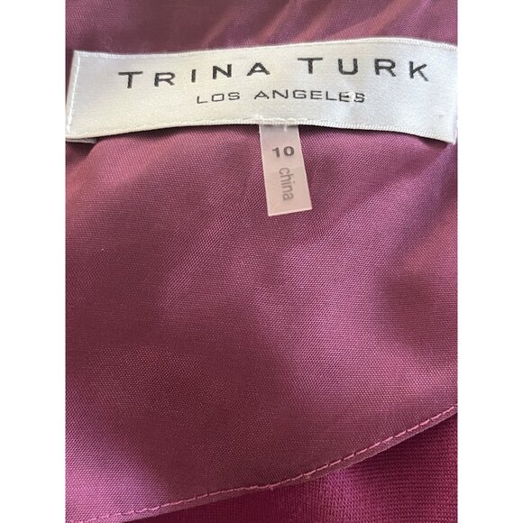Trina Turk Sarafina Sheath Dress Pleated Crew Neck Orchid Size 10 Knee Length - Picture 3 of 12